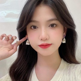 Bowknot Cat Studs Earrings for Women Girls 925 Sterling Silver Post Pin Cute Lovely Kitten Flower Wreath Statement Drop Piercing Earrings Amethyst Bow Colorful Enamel Hypoallergenic Jewelry