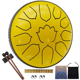 Rain Drum for Outside Garden, 6-Inch Steel Tongue Drum with 11 Notes, Percussion Instrument, Includes Soft Bag, Music Book, and Mallets, Ideal for Meditation, Yoga, and Relaxation