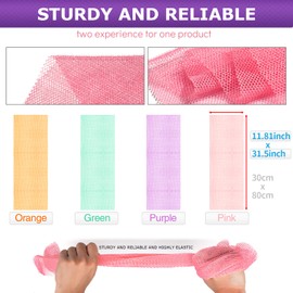 4 Pieces African Bath Sponge African Net Long Net Bath Sponge Transform Your Shower Routine with African Bath Sponges for Exfoliated, Silky Smooth Skin (Purple, Pink, Green, Orange)