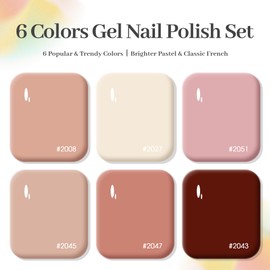 TAYE Jelly Nude Pink French Gel Nail Polish Set, 6 Colors Nude, Pink, Brown, White Gel Nail Polish for French Tip Nails Art Nail, LED Required UV, Art Manicure Salon Diy at Home