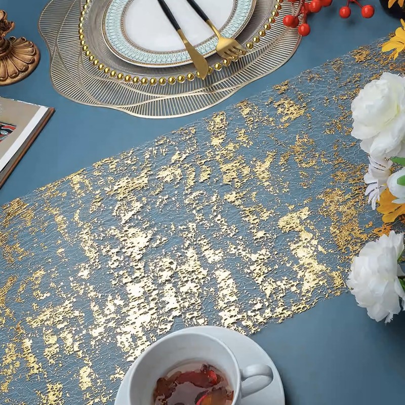 10Mx28cm Glitter Metallic Gold Table Runner,Gold Foil Table Cloth,Thin Mesh