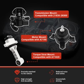 QRYIPPDM Engine Motor & Transmission Mount Compatible with 2010 2011 2012 2013 kia Soul 1.6L &2010 2011 kia Soul 2.0L L4 Reuse Bracket Set 3pc OE:A7190 A71078WO A71020