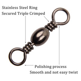 Fishing Barrel Swivels - 50/100 pcs Rolling Ball Fishing Swivel with Solid Ring Fishing Tackle Accessories Hook Line Connector Copper with Stainless Steel Black Nickle Coated Test Strength 35 - 165lbs