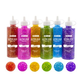 BAZIC Glitter Glue 6 Neon Color Star & Moon Sequins, Non-Toxic Washable Glitter Glue for Paints Art Crafts (4oz/Pack), 6-Packs