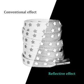 NDTEZUGT Flat Reflective Shoe Laces, 5/16"(8mm) Stylish Vibrant Cool Glow Safety Shoelaces Replacement Strings for Sneakers (Reflective White, 47"/120cm)