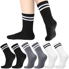 6 Pares de Calcetines Largos de Yoga con Agarre para Mujer, Calcetines Antideslizantes para Pilates, Calcetines de Trampolín para Mujer para Deportes de Interior, Ballet, Yoga, Pilates, Fitness