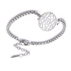 Fantasy Forge Jewelry Bohemian Aum Bracelet Silver Stainless Steel Spiritual Om Boho Bangle 7-9.5-Inch Long
