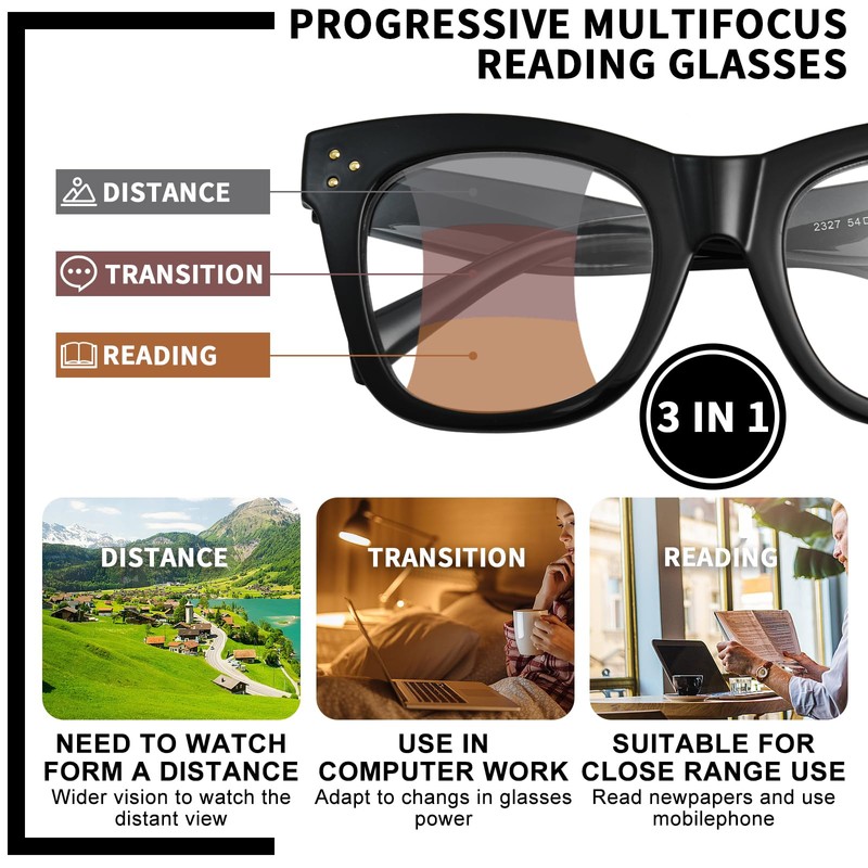 FONHCOO Oversized Progressive Reading Glasses for Women Men Oprah Style