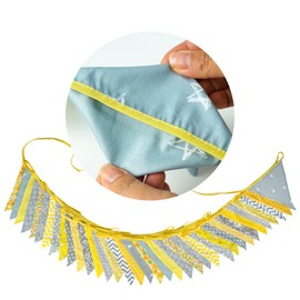 G2PLUS 36PCS Large Fabric Bunting Banner-10M Two Layer Triangle Flag Garland-17x19CM Double Sided Floral Pennants for Wedding Birthday Parties Decoration -Grey and Yellow