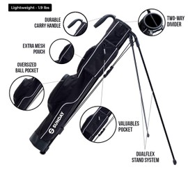 Sunday Golf - Lightweight Sunday Golf Bag with Strap and Stand – Easy to Carry and Durable Pitch n Putt Golf Bag – Golf Stand Bag for The Driving Range, Par 3 and Executive Courses – 31.5 inches Tall…