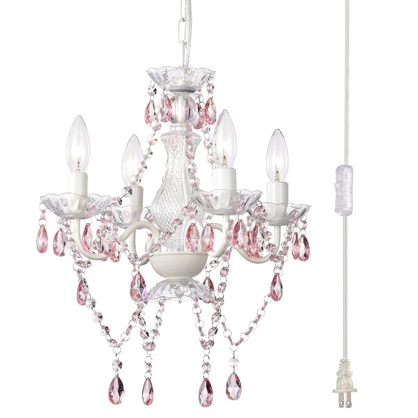 Pink Plug in Chandelier White Chandelier with Pink Crystal Accents