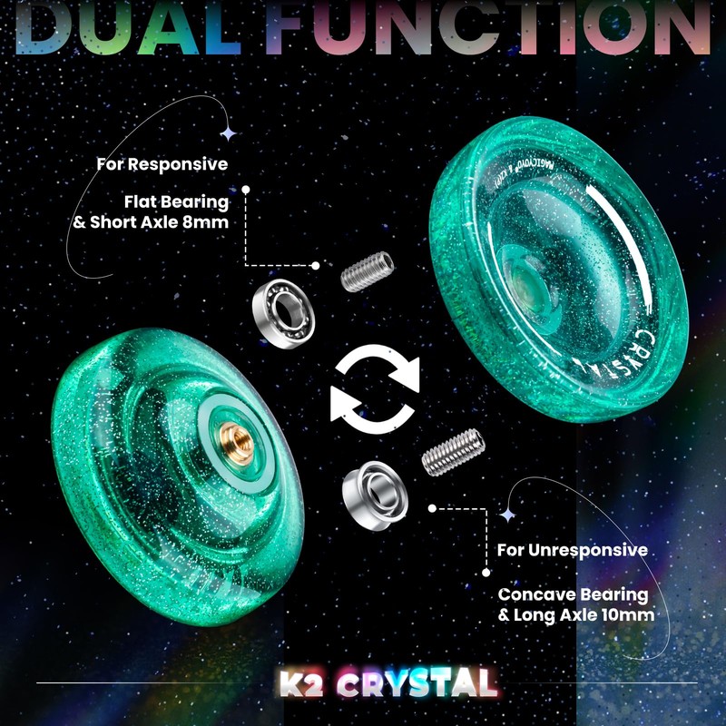 MAGICYOYO K2 Crystal Green Glitter Clear Yoyo, Finger Spin Trick