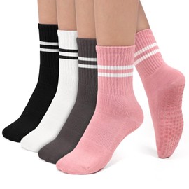 NEDLON (4 pairs) Pilates Grip Socks For Women Non-Slip (Size 35-40) Non-Slip Socks, Yoga, Gym, Training, Barre, Slippers Breathable, soft Yoga Socks (Standard, Black + White + Grey + Pink)