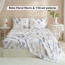 HighBuy Floral Sheets Full Sheet Set 4 Piece,Pink Floral Bed Sheets Cooling Sheets for Full Size Bed,16 Inch Deep Pocket Sheet Set,Easy Fit Flat Sheets,Comfy Soft Full Sheets Vintage for All Season