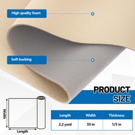 Reallnaive 1/5'' Thick 59 Inch x 2.2 Yard Foam Padding with Scrim Backing Upholstery Foam for Home, Automotive Upholstery and Crafts