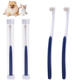 Useekoo 犬 歯ブラシ 超小型犬 猫 ペット用 2本セット 歯磨き 極細毛 極小ヘッド シニア犬用 収納ケース付き