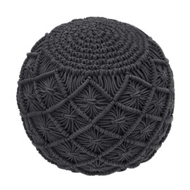 COTTON CRAFT Macrame Braided Pouf - Knitted Cotton Cord Comfortable Round Dori Pouf - Prefilled Ottoman Footrest Bean Bag - Stuffed Boho Moroccan Accent Seating - Nursery Bedroom Dorm - 20 x 14 - Grey
