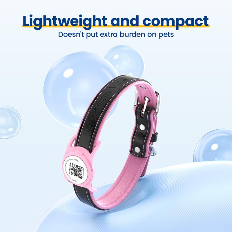 PawView Leather Padded Dog Collar & Smart AirTag Holder- Soft