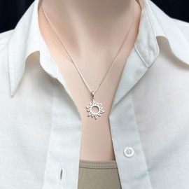 Sun Necklace, Sterling Silver Sun Pendant Necklace for Women, Sunburst Necklace (18 inches)