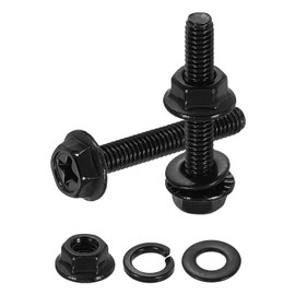 uxcell M4 x 25mm Phillips Flanged Hex Head Bolts, 20Pcs 304 Stainless Steel Flange Hexagon Screws with Nuts, Flat & Lock Washers, Fully Threaded, for Machinery Industry Home, Black