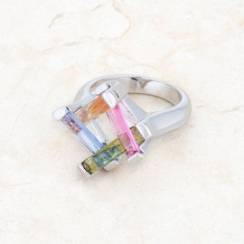 Kate Bissett 10ct Multicolor CZ Rhodium Cocktail Ring Size 10