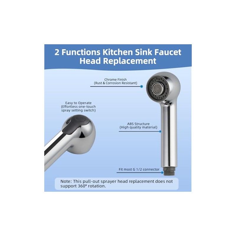 Hibbent Pull Out Sink Sprayer Head Replacement, 2 Function Kitchen