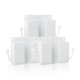 HAIJSEVR 3 Pcs Wall Mount Phone Holder, Phone Stand for Bed, Wall Mounted Shower Phone Holder Remote Control Holder with Hooks, Self-Adhesive Universal Media Organizer Storage Box