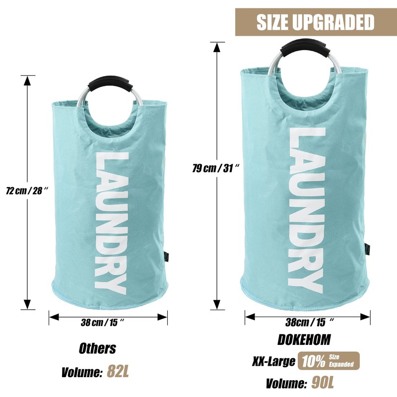 DOKEHOM 90L Large Laundry Basket, Collapsible Laundry Bag, Freestanding Tall