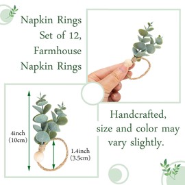 Defined Deco Napkin Rings Set of 6, Boho Green Leaf Napkin Rings for Spring Summer, Thanksgiving Christmas,