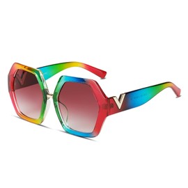 Xpectrum Trendy Extra Large Womens Sunglasses Retro Hexagonal Thick Frame Vintage Oversized Glasses (Colorful)