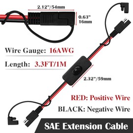 HayEastdor 3.3FT/1M SAE to SAE Extension Cable with Switch SAE Extension Cord 2Pin Quick Connect 16AWG Heavy Duty Wire Harness