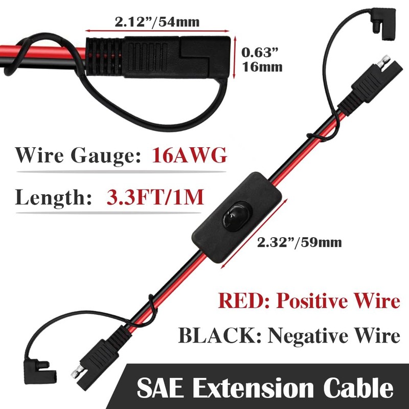 HayEastdor 3.3FT/1M SAE to SAE Extension Cable with Switch SAE