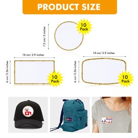 30 Pieces Sublimation Patches Fabric Iron-on Blank Patches 3 Shapes Repair Embroidery Sublimation Blank Hat Embroidery for DIY Crafts, Caps Clothes Shoes Bags Backpacks Uniforms(Gold Frame)