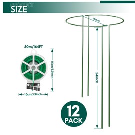 LKSSZS 12 Pack Garden Plant Support Stakes, Half Round Peony Cages and Supports, Metal Garden Support Ring, Border Support for Outdoor Indoor Plants, Peony, Hydrangea,Tomato, Monstera