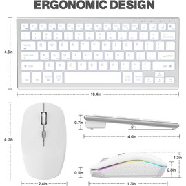 Wireless Bluetooth Keyboard and Mouse Combo - RGB Backlit,Multi-Device Rechargeable & Light Up Letters,Quiet Keyboard Mouse for Mac, Windows, Laptop, PC (White)