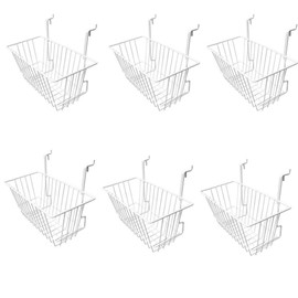MH GLOBAL Set of 6 Pieces 12inx6inx6in White Metal Wire Slatwall Gridwall Pegboard Narrow Deep Basket Display Rack