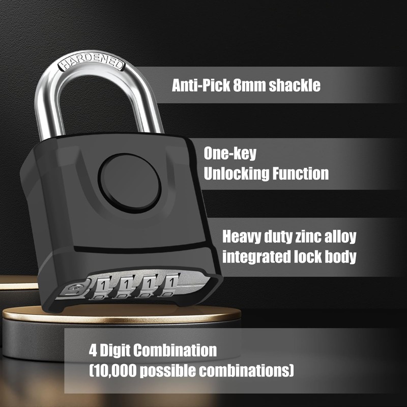 Heavy Duty Combination Padlocks, [Weatherproof Outdoor] Diyife Large 4 Digit