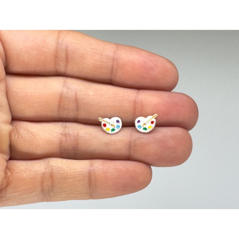 Palette and Paintbrush Stud Earrings 925 Sterling Silver