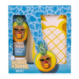 accentra Bade-Set THE FRUITS OF SUMMER, 2tlg Geschenkset bestehend aus 100ml Duschgel und Ananas-Badeschwamm – in Geschenkbox – das besondere Präsent für alle Frauen, Damen, Mamas, Mädchen