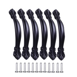 KanDery 6PCS Vintage Cabinet Handles, Furniture Door Pull Handles, Antique Bow Pulls, 96mm Hole Center, Black