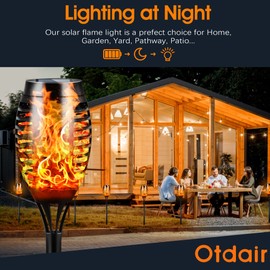 Otdair Solar Outdoor Lights, 16 Packs 12LED Solar Tiki Torches with Flickering Flame, IP65 Waterproof Solar Torch Light Auto On/Off for Garden, Yard