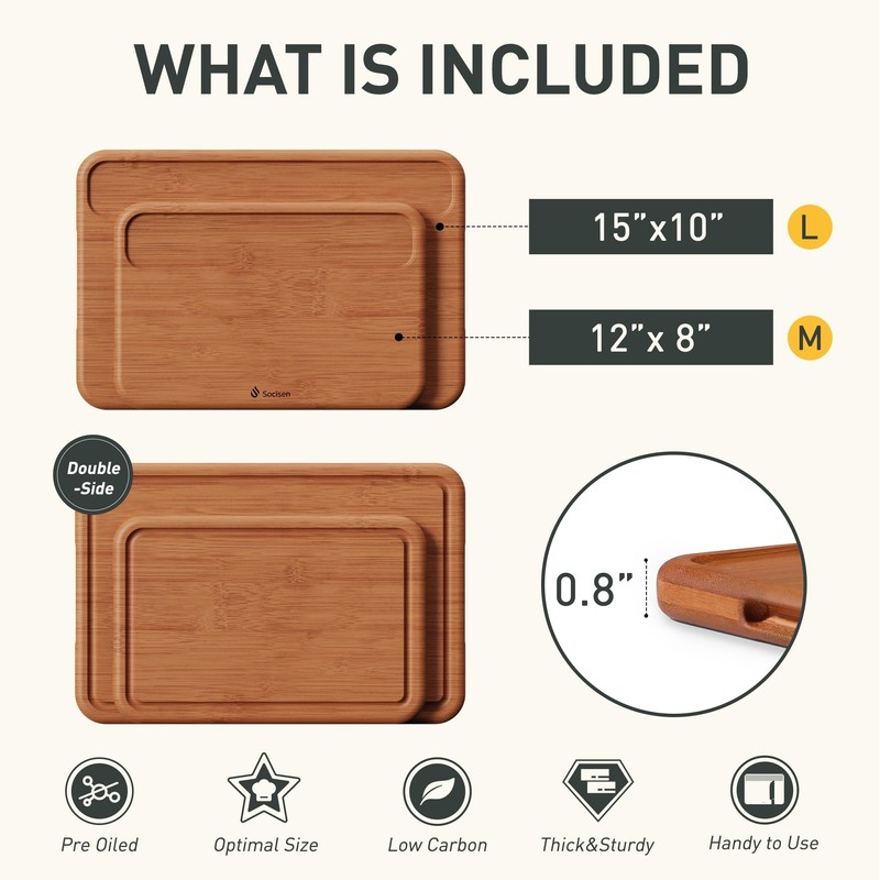 2 Packs Wood Cutting Board, Carbonized Bamboo Cutting Boards Set