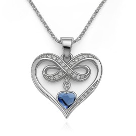 PANDA LUXURY JEWELLERY Women's Necklace 925 Silver - Infinity Heart Necklace with Infinity Pendant & Blue Crystal - Cubic Zirconia Jewellery - Gift for Girlfriend, Wife, Mother