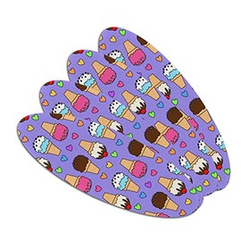 Ice Cream Pattern with Rainbow Hearts Double-Sided Oval Nail File Emery Board Set 4 Pack