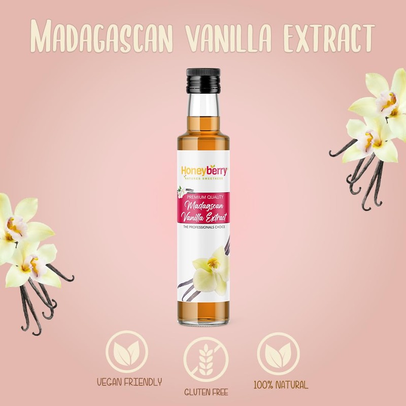 HONEYBERRY Pure Madagascan Vanilla Extract 250g (235ml) - Rich &