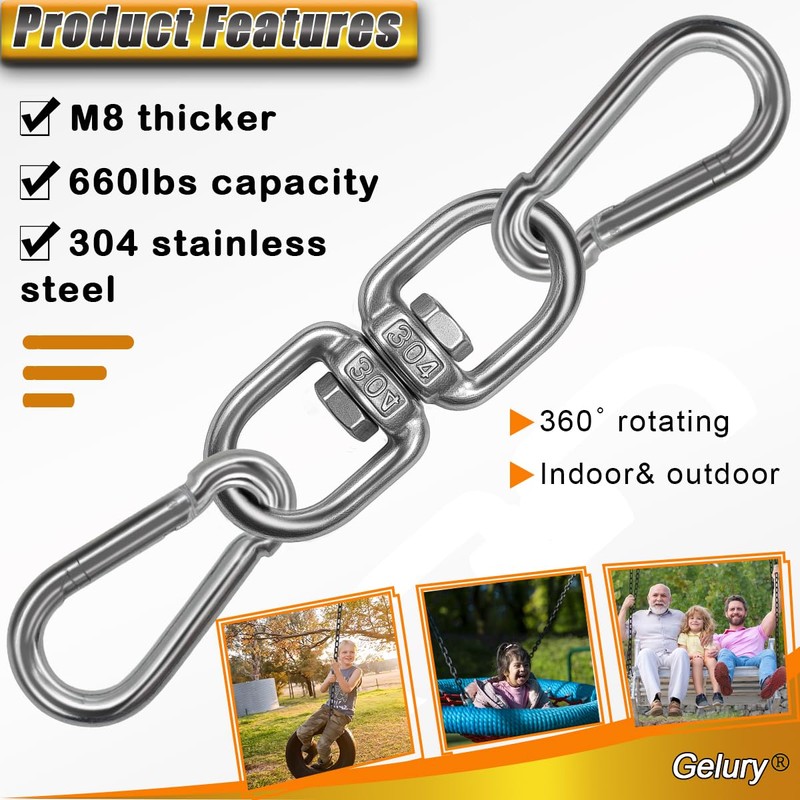 Gelury 2 Pack Swing Swivels, 304-Stainless Steel Swivel Ring, Heavy