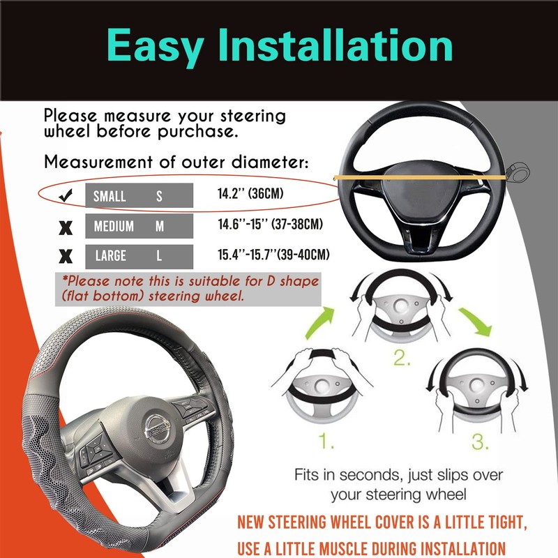 PINCTROT D Shaped 14 Inch Small Sized Steering Wheel Cover