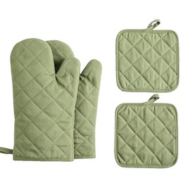 Set di 4 guanti da forno e presine, alta resistenza al calore, 500 gradi, extra spessi, lunghi, guanti da cucina in cotone per cucinare (30,5 cm, verde)