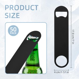 Yugada 50 Pack Flat Beer Bottle Opener 7 inch Stainless Steel Flat Bottle Opener Beer Bottle Openers for Bartender Kitchen Bar Restaurant (Black)