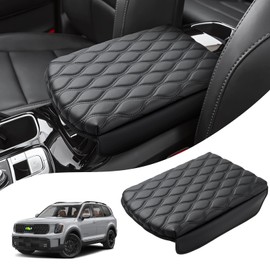 Autorder Center Console Cover for 2020-2024 2025 2026 Kia Telluride Accessories Armrest Cushion Cover Nappa Leather Middle Console Covers Telluride Console Cushion Pad Anti-Scratch